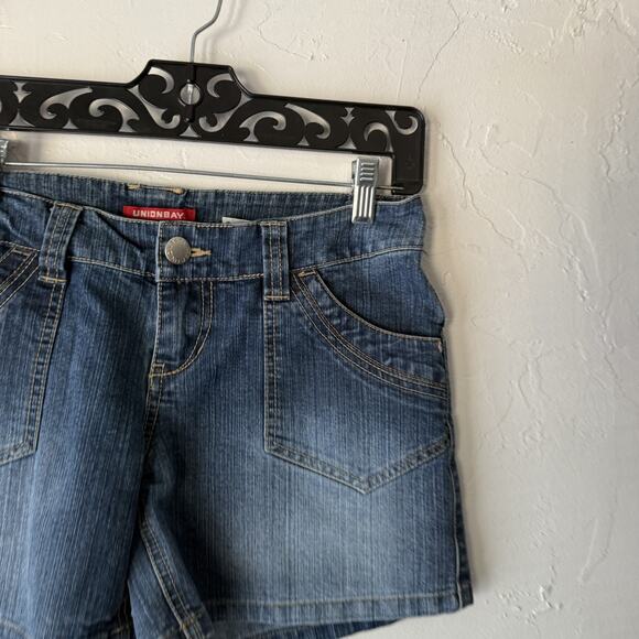 Unionbay Y2k Shorts 7 Blue Denim Stretch‎ Casual Jean Pockets Mid Rise Utility - Picture 2 of 7